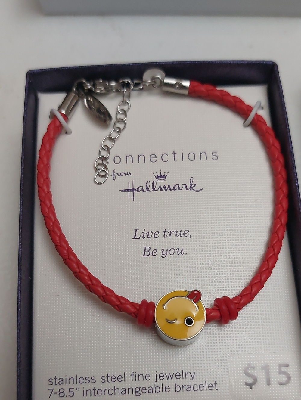 Hallmark Connections Winking Emoji Smiley Face Red Braided Friendship Bracelet